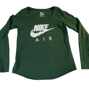 Nike Air Long Sleeve Tee Small Green Swoosh Logo Athletic Top